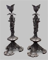 PAIR OF 20th C. GERMAN CAST SPELTER CANDLEHOLDERS