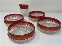 Indiana Glass Ruby Flash Bowls, Creamer