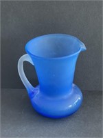 Satin Blue clear glass pitcher
