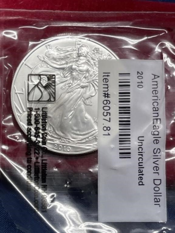 2010 American Eagle silver dollar coin 1 ounce