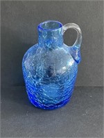 Blue clear crackle glass jug