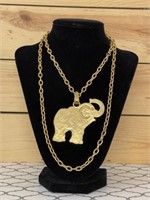 Elephant necklace Gold Tone 36 inch long