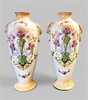 PAIR OF 20th CENTURY HAND PAINTED PORCELAIN VASES
