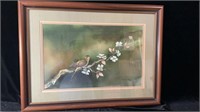Vintage Watercolor, Dove on Branch, Signed