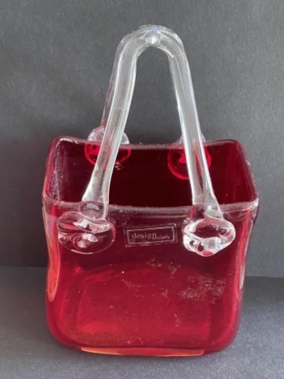 Art Glass Basket Red Clear