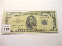 1953 $5 Silver Certificate Blue Seal