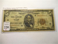 1929 $5 Federal Bank of Chicago National Currency
