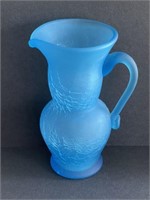 Satin Blue crackle glass pitcher