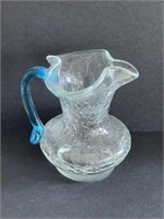 Clear Blue crackle glass pitcher