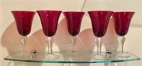Cranberry and Clear Glass Wine Goblets