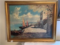 SAIL BOAT SCENE PAINTED ON BOARD