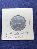 1992 Newfoundland Canadian coin $.25