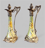 PAIR OF ART NOUVEAU-STYLE PORCELAIN DECANTERS