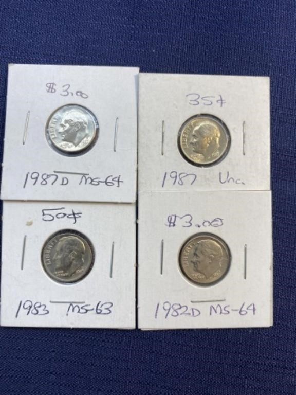 1980s coin dime lot some uncirculated MS64 MS63