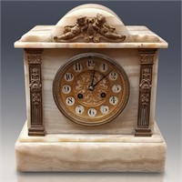 Heavy Antique White Marble Mantle Clock