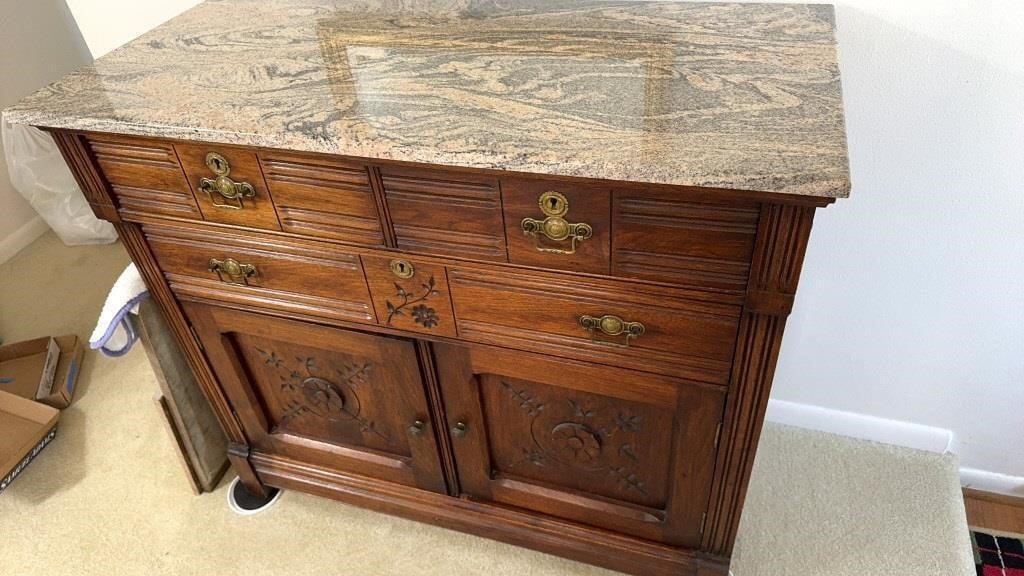Eastlake Style Sideboard with new marble Top,