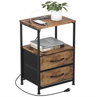 DOMYDEVM Nightstand with Charging Station, End