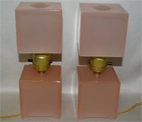 RARE Pair Deco Cubist Pink Glass Boudoir Lamps