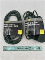 NEW Lot of 2- Pro Essentials 15ft 3-Outlet