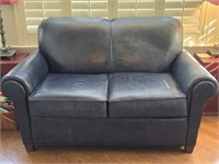 Navy Blue Leather Love Seat by Norwalk