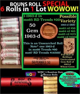 THIS AUCTION ONLY! BU Shotgun Lincoln 1c roll, 196