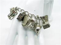 Sterling Vintage Charm Bracelet, 18 Charms