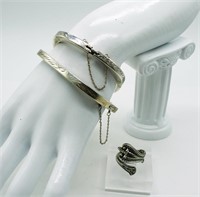Etched Sterling Hinged Bracelets & Ring