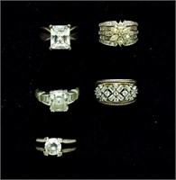 (5) Sterling White Gemstone Rings