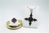 Sterling Set with Purple Gemstones