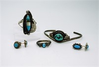 (5) Sterling Navajo Style Turquoise Set