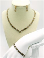 Sterling Italy Tri Silver Necklace, Bracelet, Earr