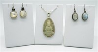 925 Buddha Necklace, Moonstone Earrings