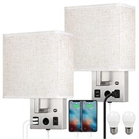 Bedside Wall Lamp Set of 2, Plug in Wall Light