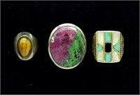 (3) Sterling Gemstone Rings
