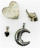 (4) Vintage Sterling Silver Pendant/Charms