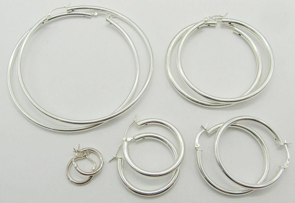 (5) Pairs of Sterling Silver Round Hoop Earrings