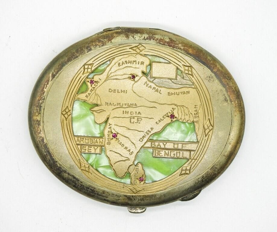 Vintage Sterling India Map Compact Mirror