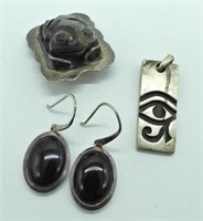 Sterling Magic K, Obsidian Frog, Blk Onyx Earrings