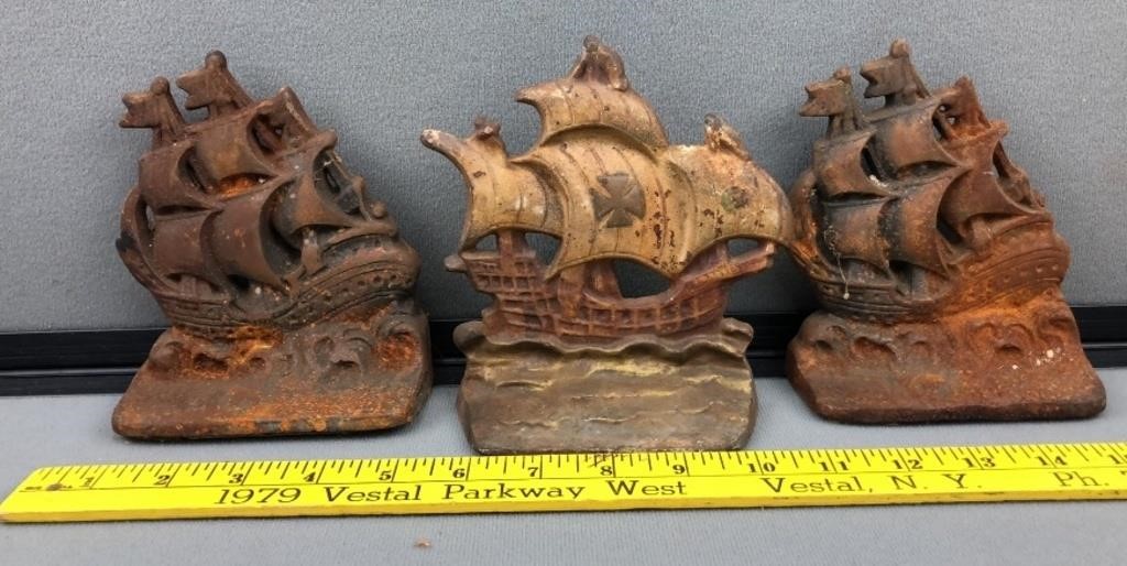 3 Cast Iron Ship Bookends