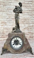French Bronze & Marble Art Deco Clock by Moreau