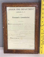 Candor Fire Department Framed Document 1905