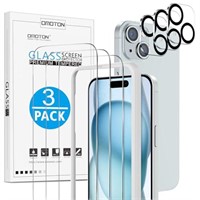 OMOTON 3+3 Screen Protector for iPhone 15, 3 Pack