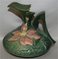 Roseville Pottery 16-6 Clematis Green/Pink Ewer