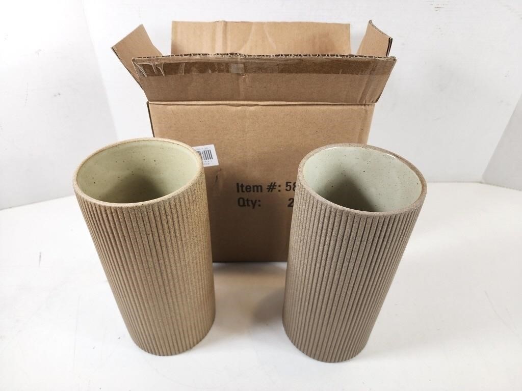 NEW Beige Tall Ceramic Vases (x2pcs)