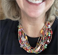 Bright and Happy Beaded Multi String Necklace