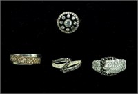 (4) Sterling Black /White Gemstone Rings