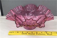 Pink Ruffled Glass Bowl