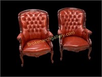 Pair Upholstered Chesterfield Open Armchairs
