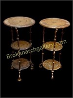 Pair Brass 3 Tier Side Tables