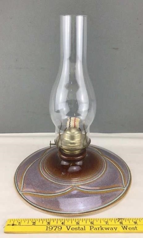 Artist Signed Art Pottery Oil Lamp